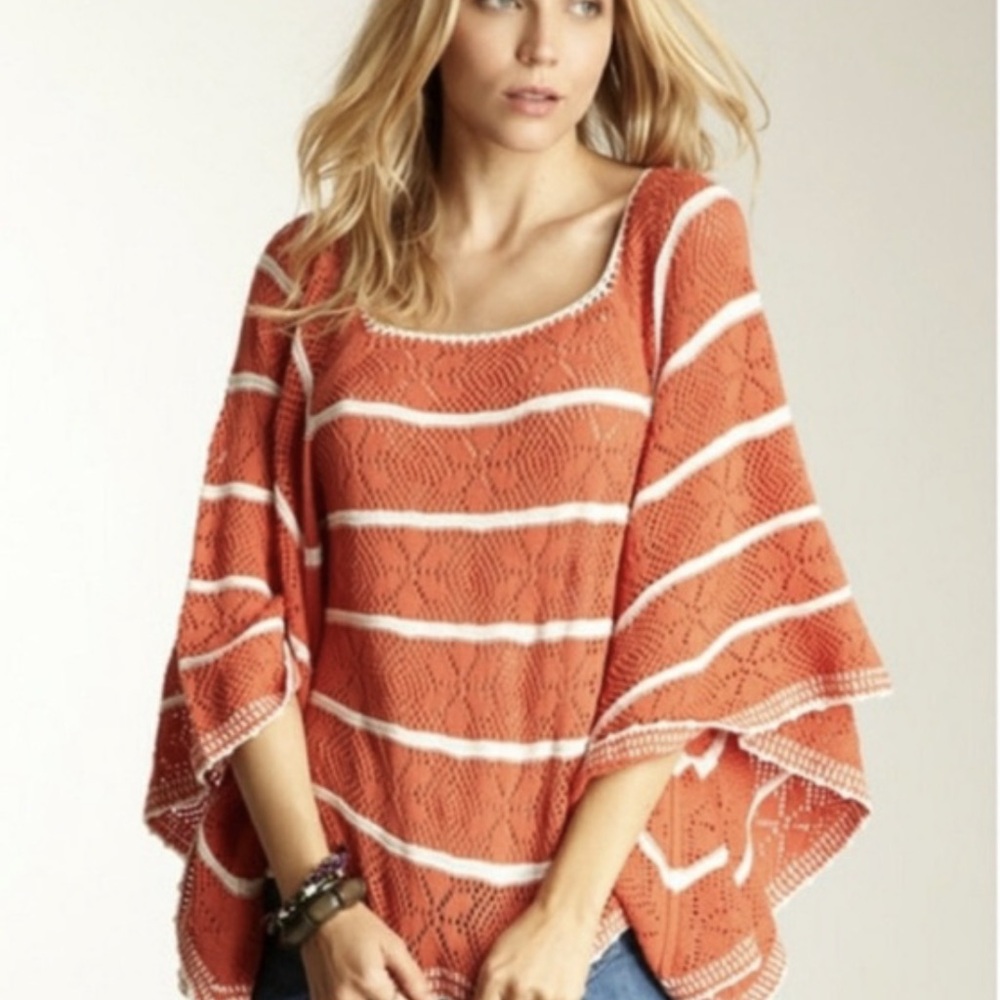 FREE PEOPLE The La Bonita Knit Cape Poncho Orange Womens Size large